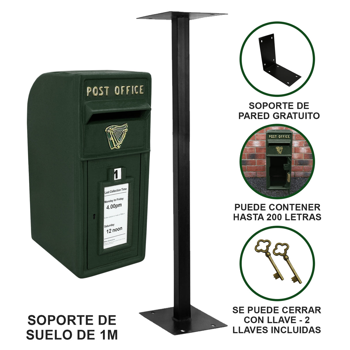 Green Irish Post Box with Stand