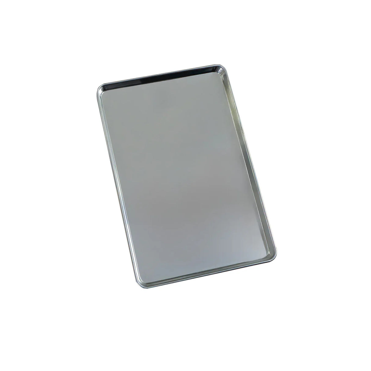 Shiny stainless steel baking tray with a smooth surface, ideal for use with the KuKoo Large Commercial Pizza Oven