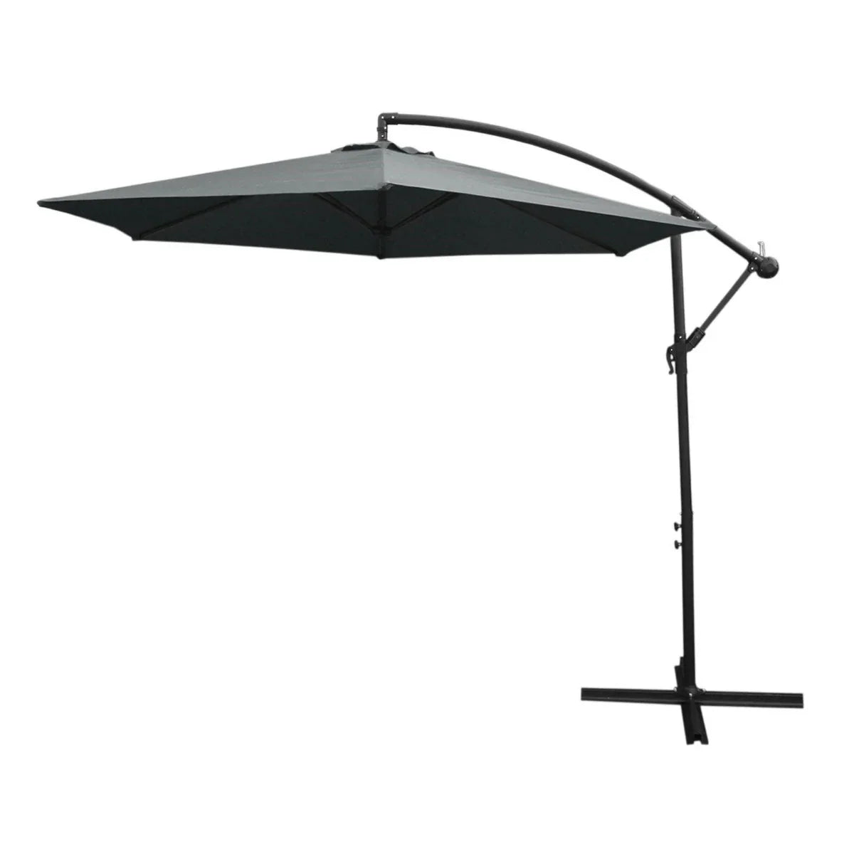 Grey cantilever parasol with a sleek, angular design and sturdy metal frame, perfect for outdoor shading and relaxation