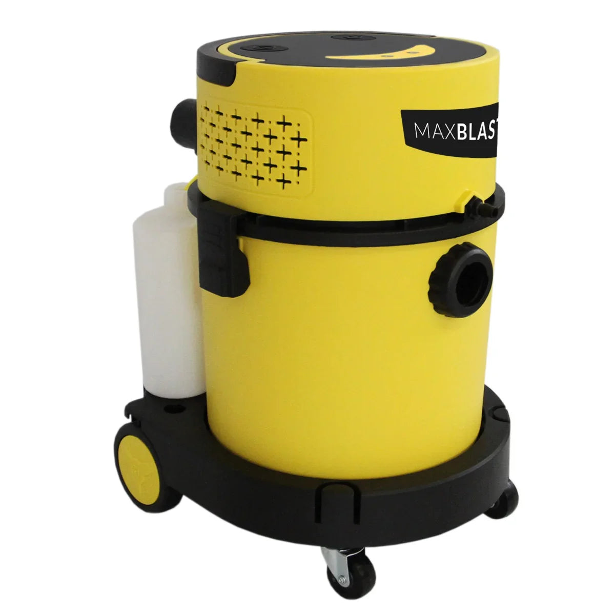 MAXBLAST Wet and Dry Vacuum Cleaner in bright yellow, featuring a sturdy design, large 20L capacity, and smooth-rolling wheels