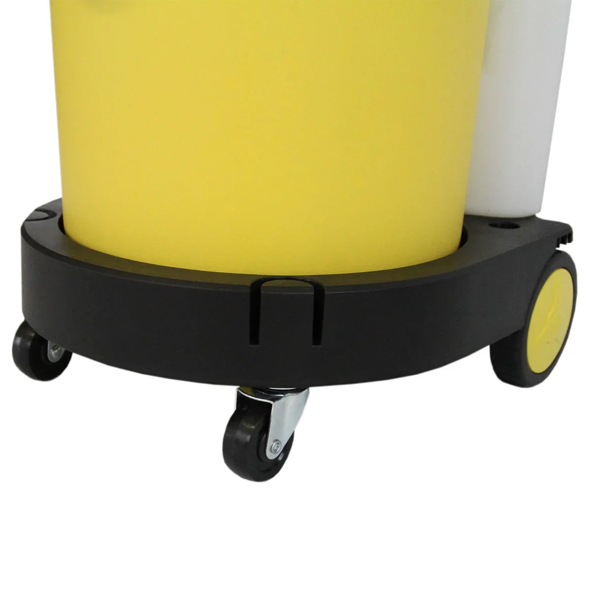 MAXBLAST Wet and Dry Vacuum Cleaner features a sturdy black base with smooth-rolling wheels and a bright yellow container for easy mobility