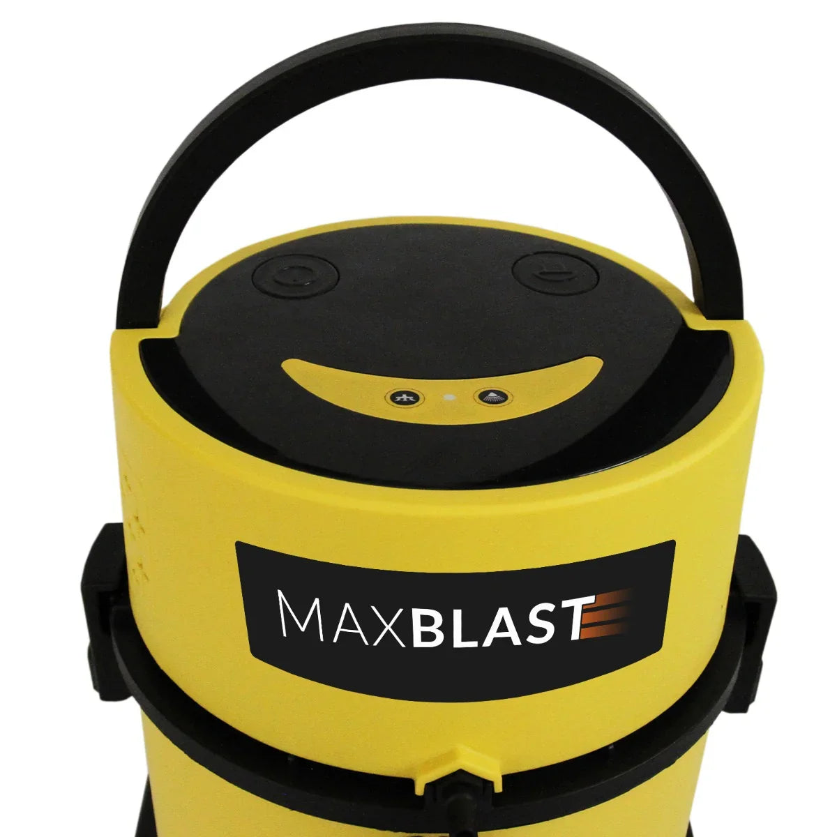 MAXBLAST Wet and Dry Vacuum Cleaner features a bright yellow body, black handle, and control buttons, designed for versatile cleaning tasks