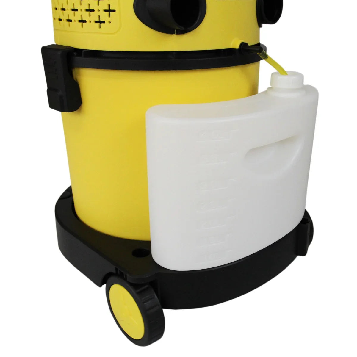 MAXBLAST Wet and Dry Vacuum Cleaner in bright yellow with a white detachable tank, featuring sturdy wheels for easy mobility