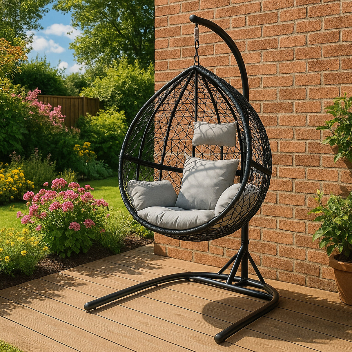 Hanging Rattan Egg Chairs x 2 - Black