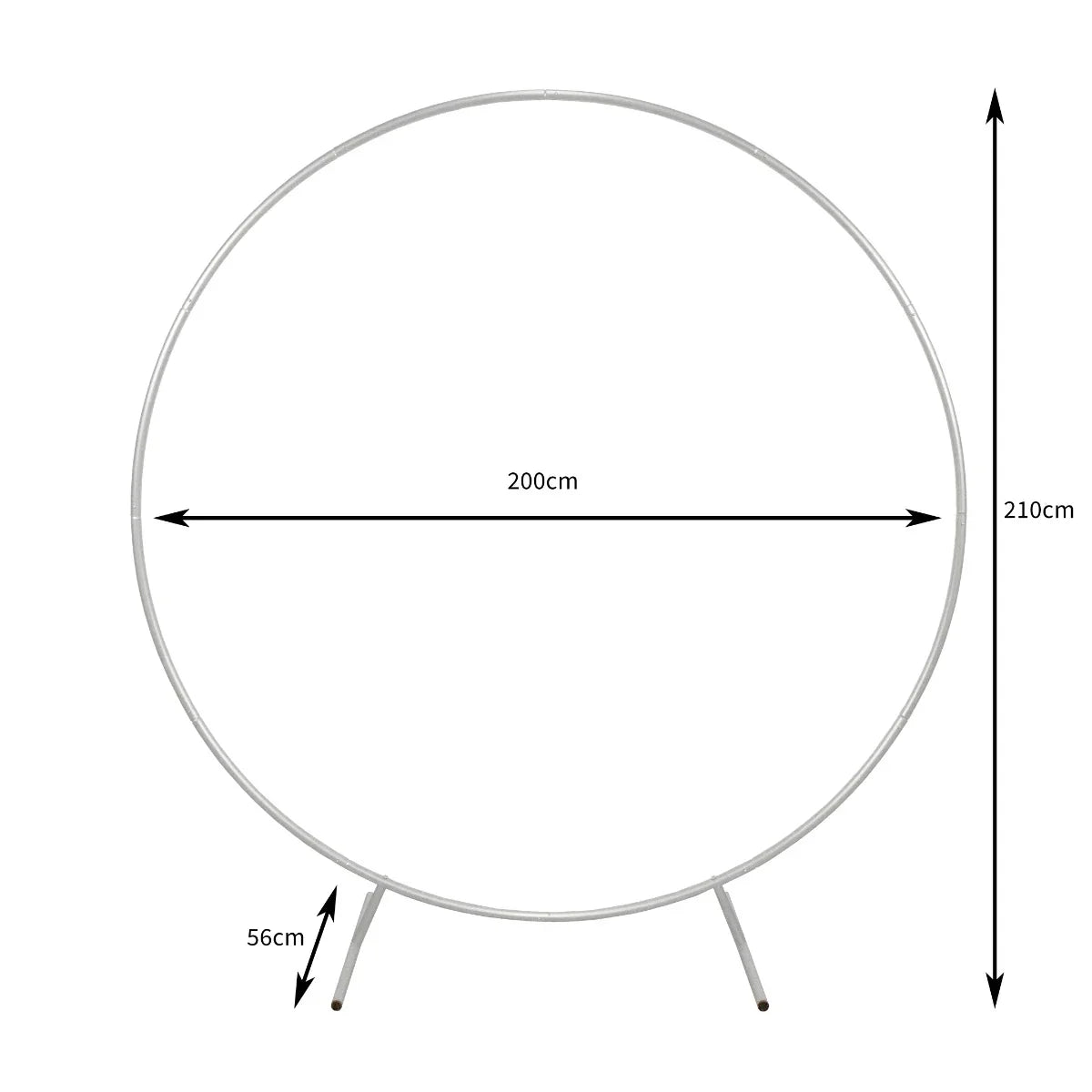 Elegant white wedding moongate, 200cm diameter, featuring a sleek circular design with sturdy metal legs for stability