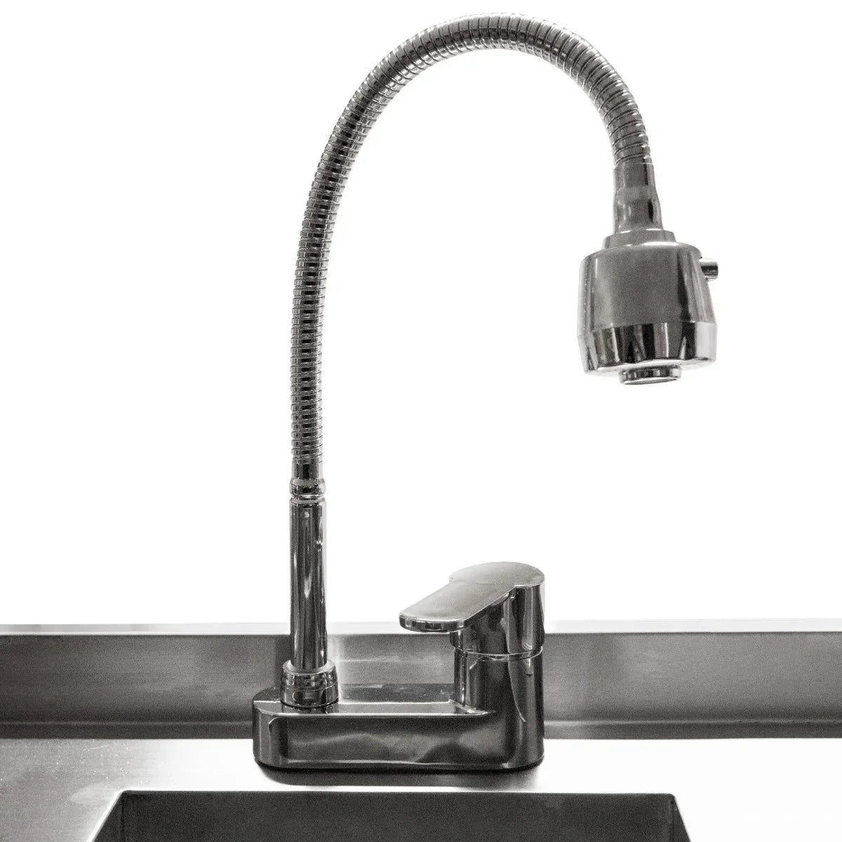 Polished chrome faucet with a flexible neck and sleek handle, designed for the KuKoo Double Cocktail Bar Station