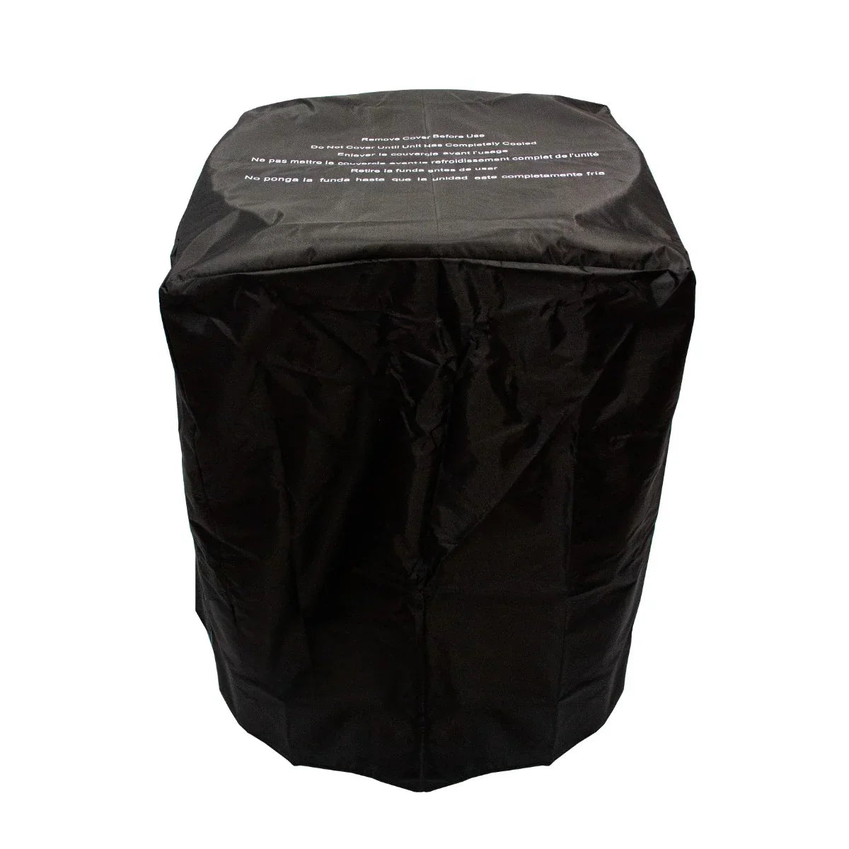 Durable black cover for a stone gas fire pit heater, designed to protect against weather elements and extend product life