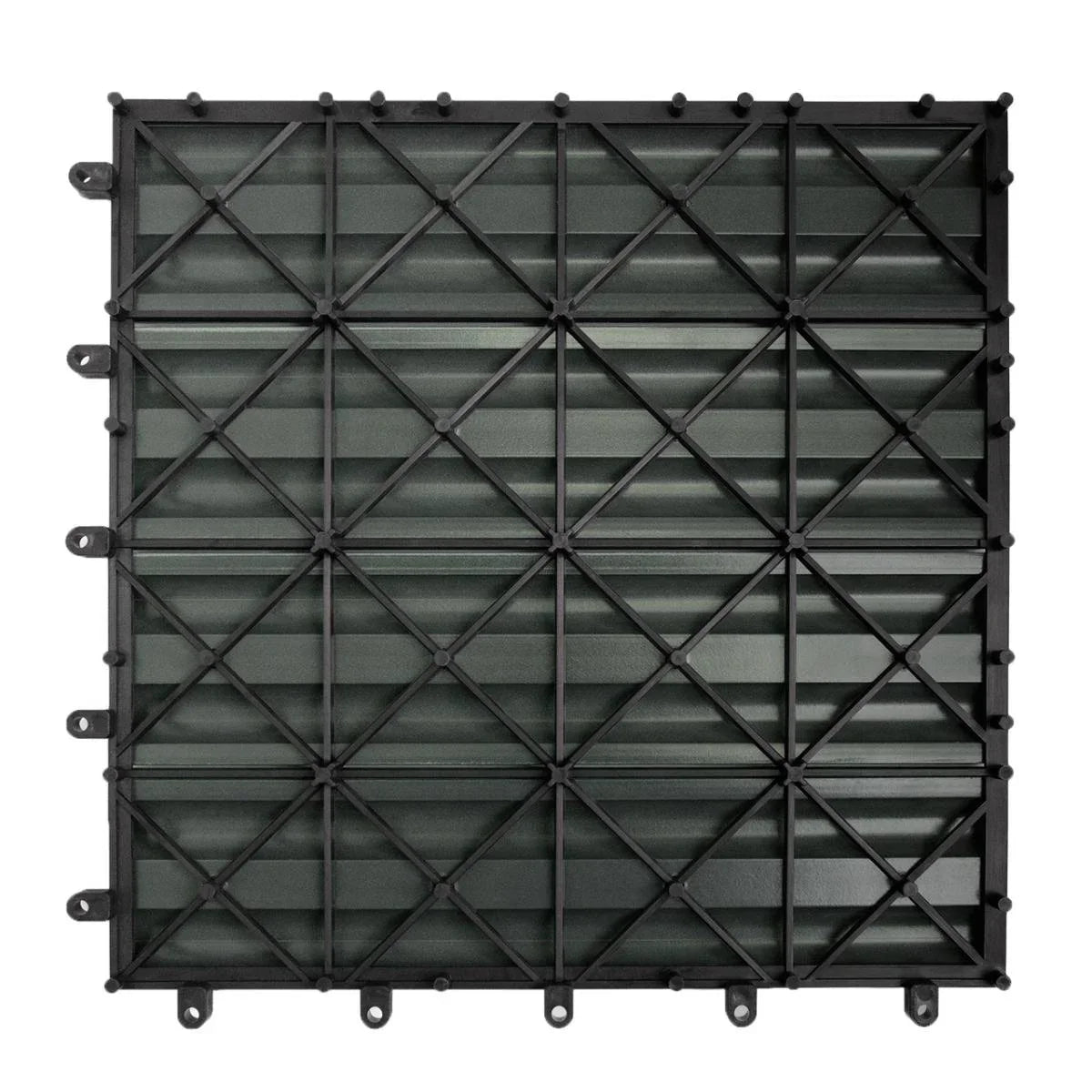 Grey WPC decking floor tile measuring 30x30cm, featuring a textured surface and interlocking design for easy installation