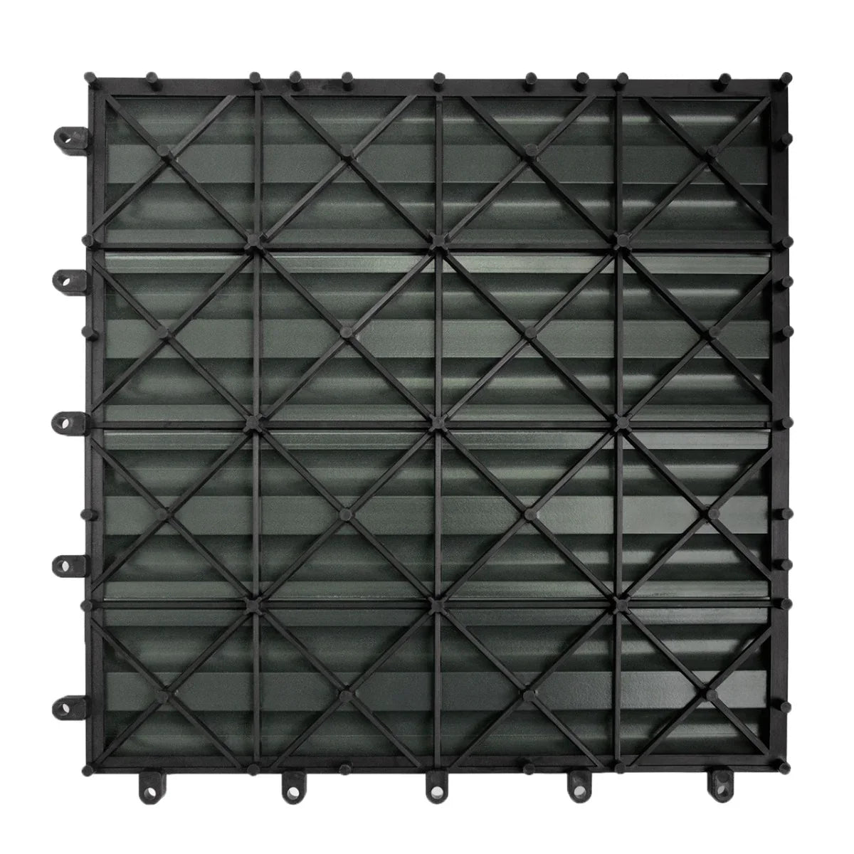Grey 30x30cm WPC decking floor tile with a textured surface and interlocking design, ideal for outdoor spaces and patios