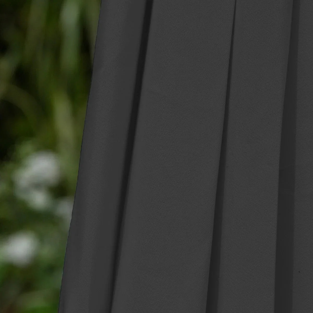 Grey 2.7m LED tilt parasol featuring a sleek, textured canopy, perfect for outdoor shade and evening ambiance with integrated lights