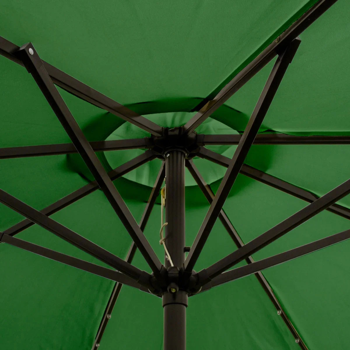 Green 2.7m LED tilt parasol showcasing a sturdy black metal frame and vibrant green canopy, perfect for outdoor shade and ambiance