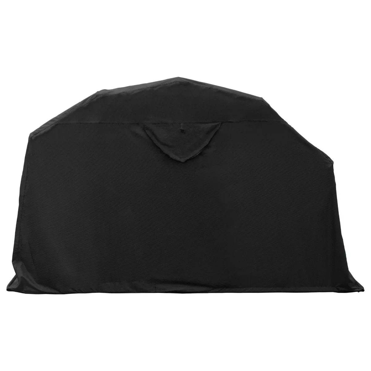 Large motorbike tent in durable black fabric, featuring a spacious design with a peaked roof for optimal weather protection