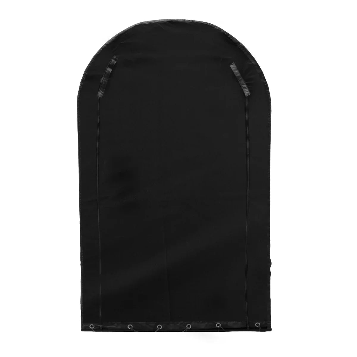 Waterproof bike tent in sleek black fabric, featuring a rounded top, reinforced edges, and grommets for secure anchoring