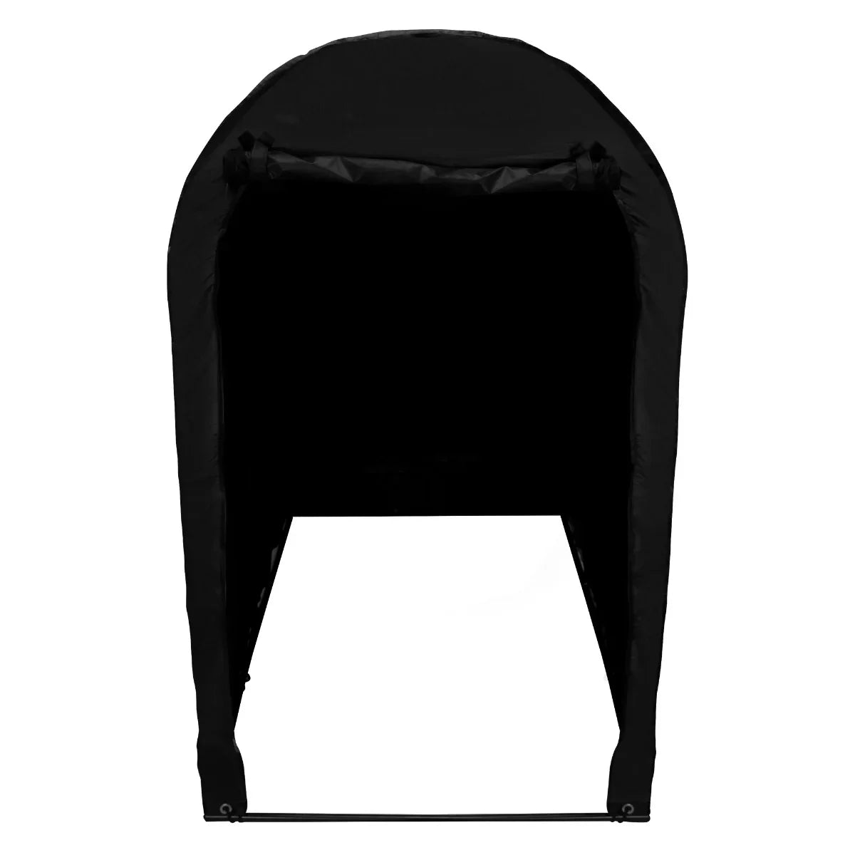 Waterproof bike tent in sleek black with a spacious, arched design and durable fabric, ideal for protecting bikes from the elements