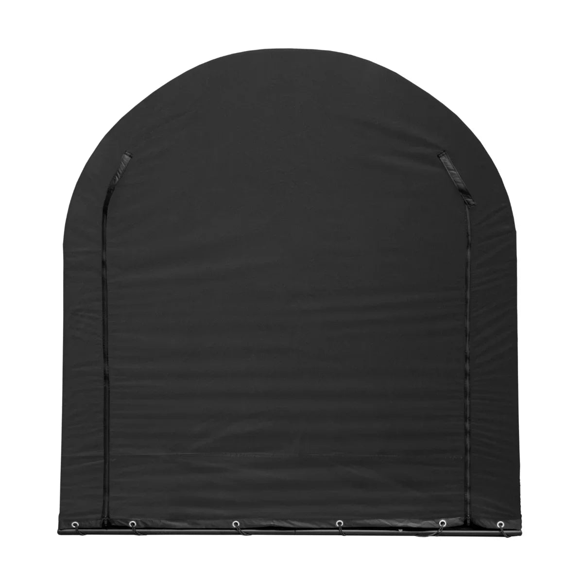 Large bike tent in durable black fabric, featuring a rounded top and reinforced edges for weather protection and stability