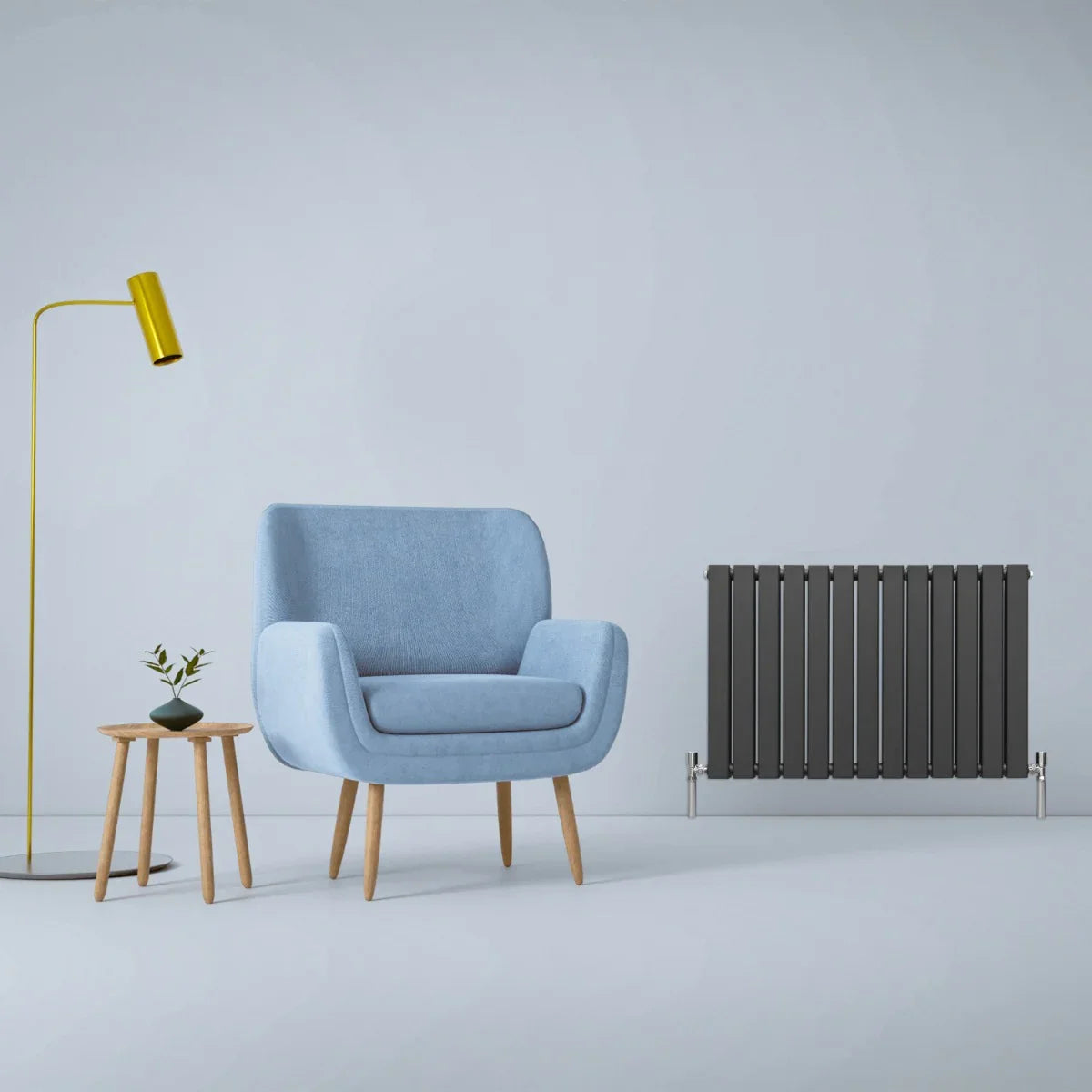 Anthracite grey designer flat panel radiator, 600mm x 910mm, sleek vertical lines, modern design, complements contemporary decor