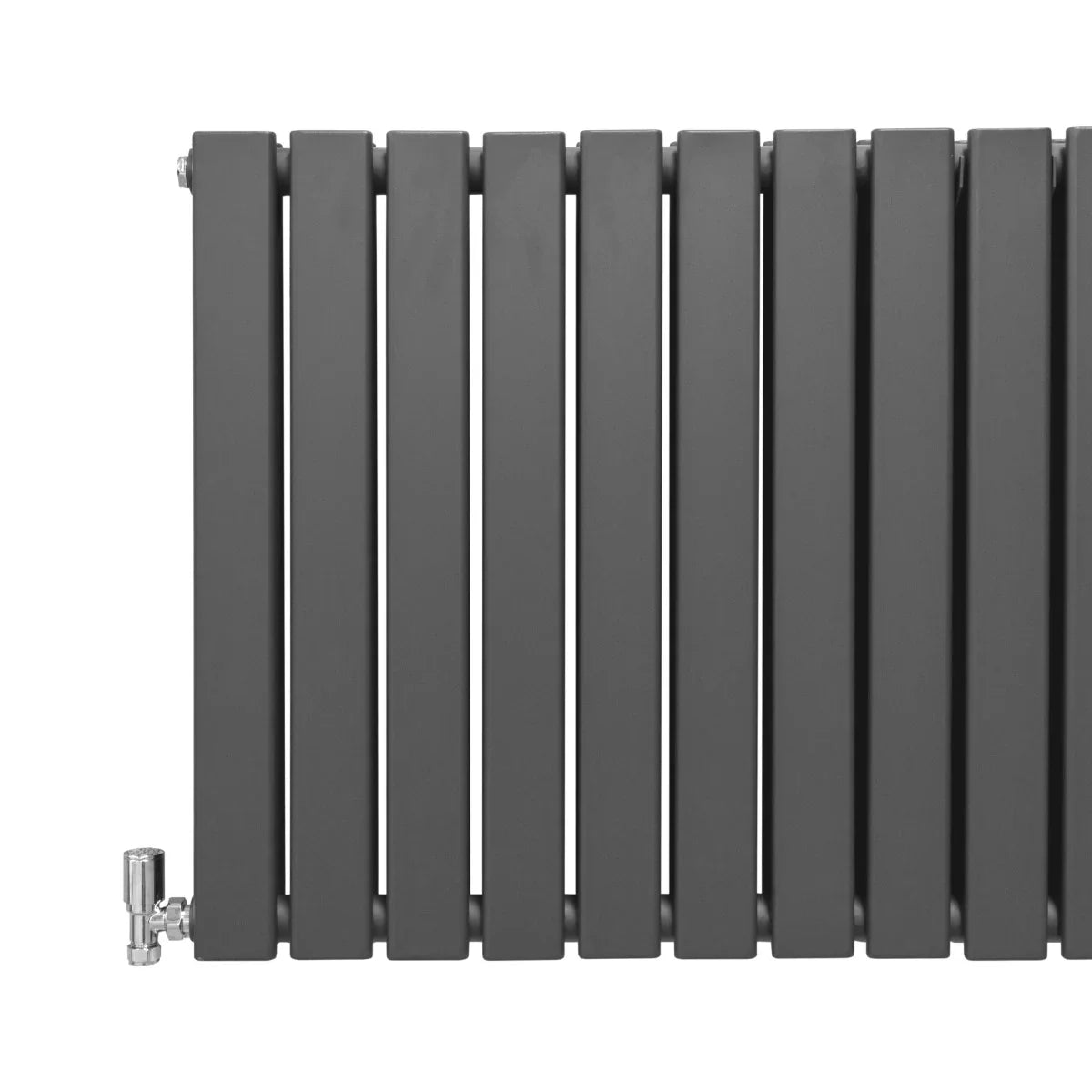 Anthracite grey designer flat panel radiator, 600mm x 910mm, featuring sleek, vertical lines and a modern, minimalist design