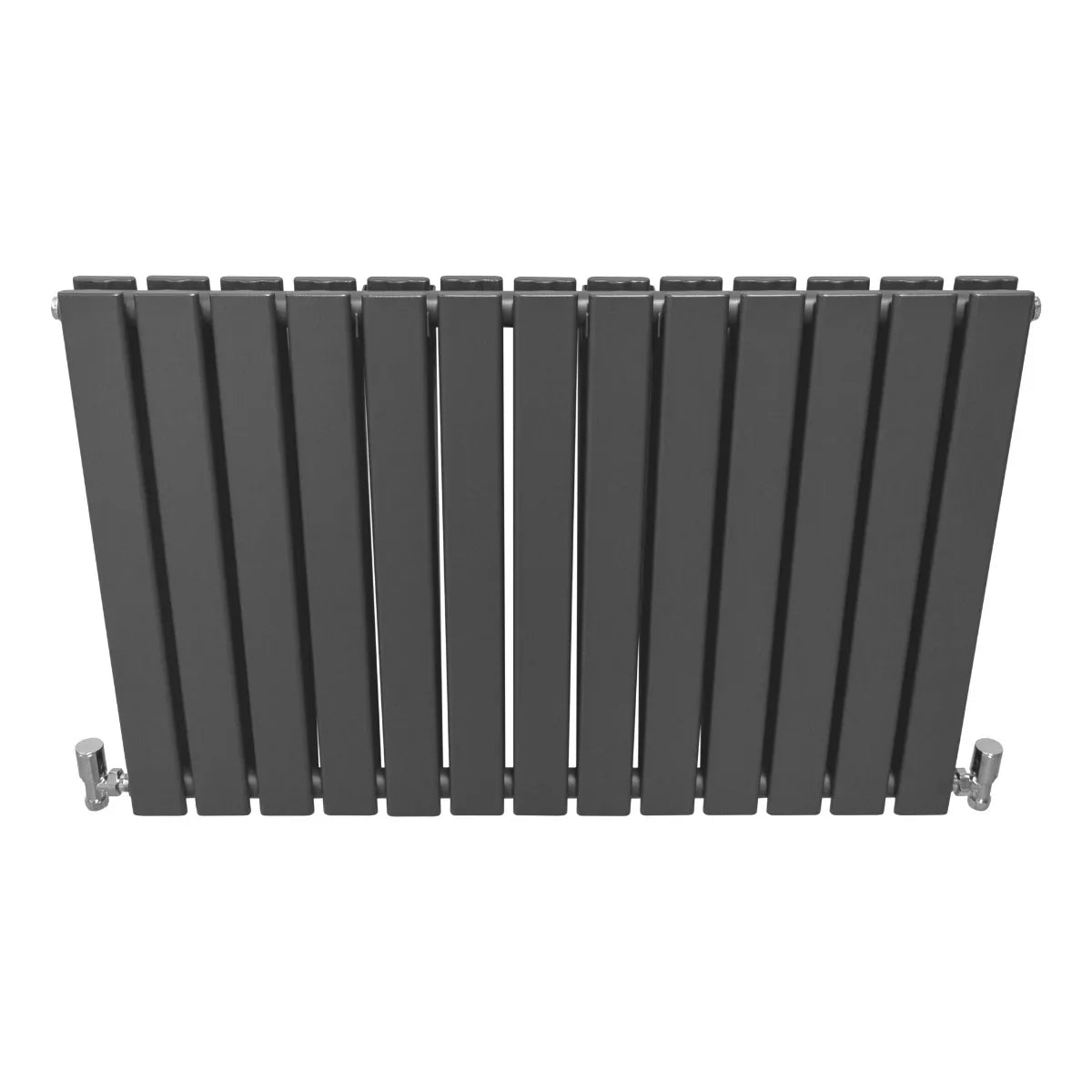 Designer flat panel radiator in anthracite grey, 600mm x 910mm, featuring sleek vertical slats and a modern finish for stylish heating