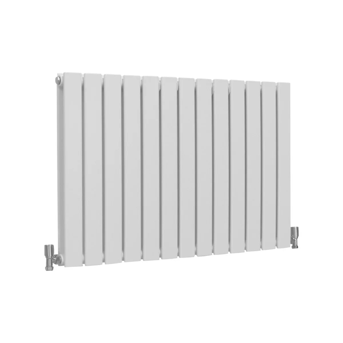 Gloss white designer flat panel radiator, 600mm x 910mm, featuring a sleek, modern design with smooth, vertical lines and polished finish