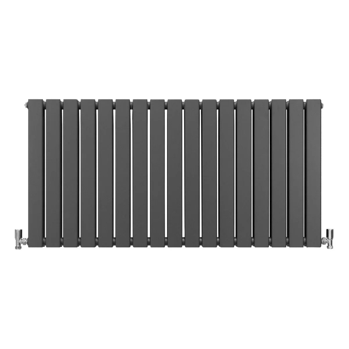 Designer flat panel radiator in anthracite grey, 600mm x 1190mm, featuring a sleek, modern design with vertical slats and polished finish