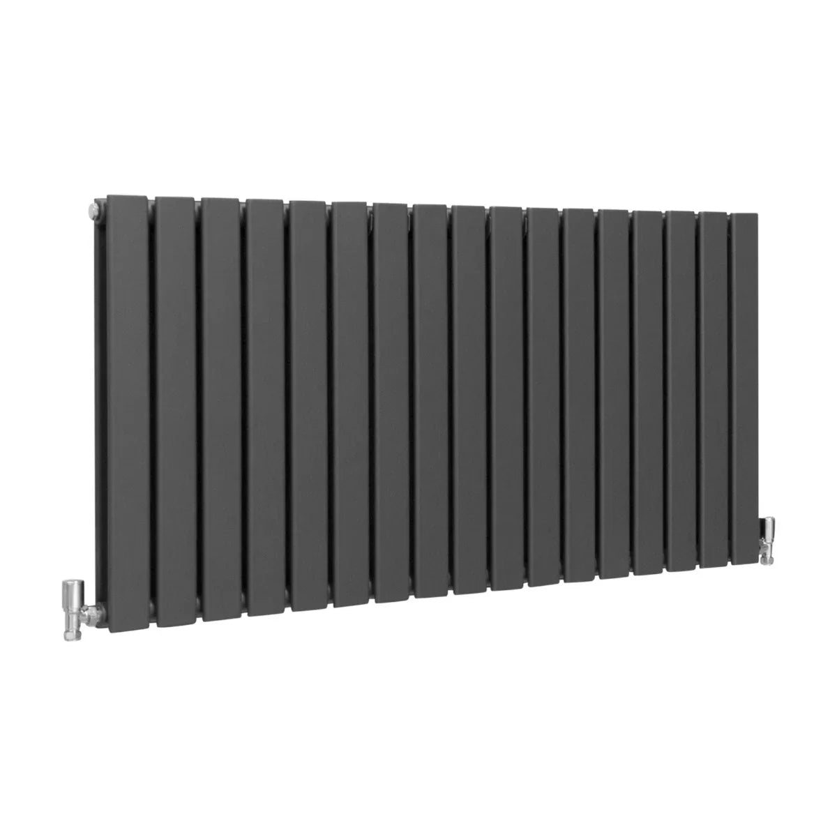 Designer flat panel radiator in anthracite grey, 600mm x 1190mm, featuring sleek vertical lines and a modern finish