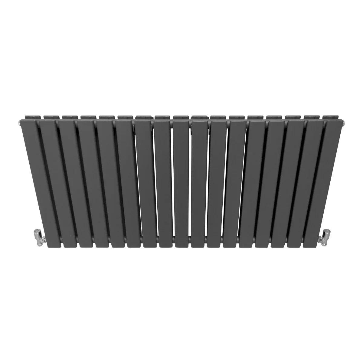 Designer flat panel radiator in anthracite grey, 600mm x 1190mm, featuring sleek horizontal lines and a modern finish