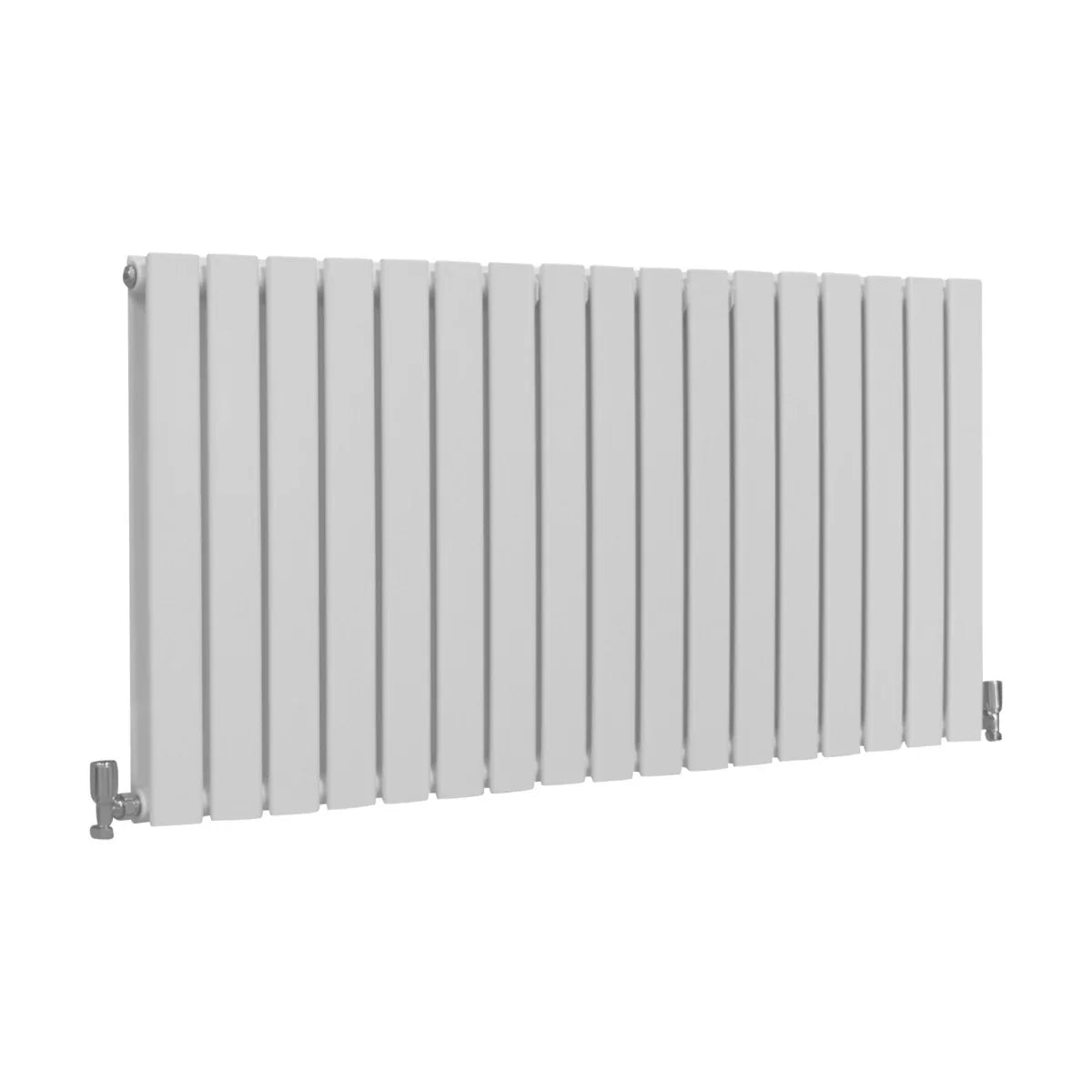 Gloss white designer flat panel radiator, 600mm x 1190mm, featuring sleek vertical lines and a smooth, modern finish