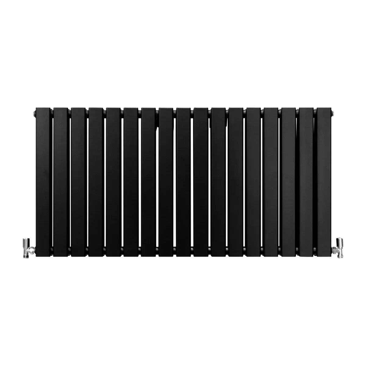 Matt black designer flat panel radiator, 600mm x 1190mm, featuring sleek vertical slats and modern minimalist design for stylish heating