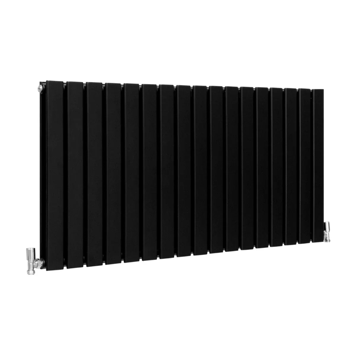 Matt black designer flat panel radiator, 600mm x 1190mm, featuring sleek vertical lines and a modern minimalist design