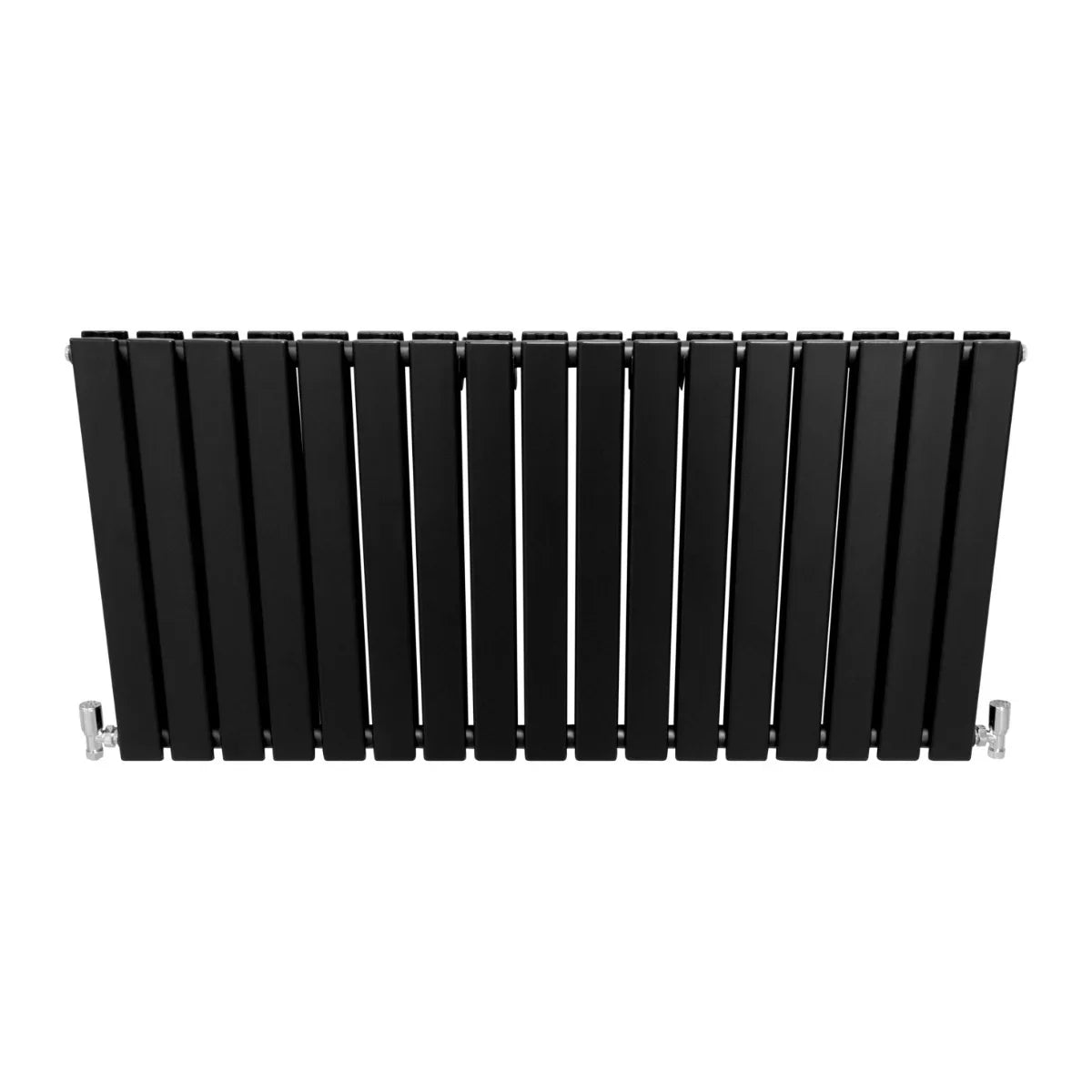 Matt black designer flat panel radiator, 600mm x 1190mm, featuring sleek, vertical slats and a modern, minimalist design