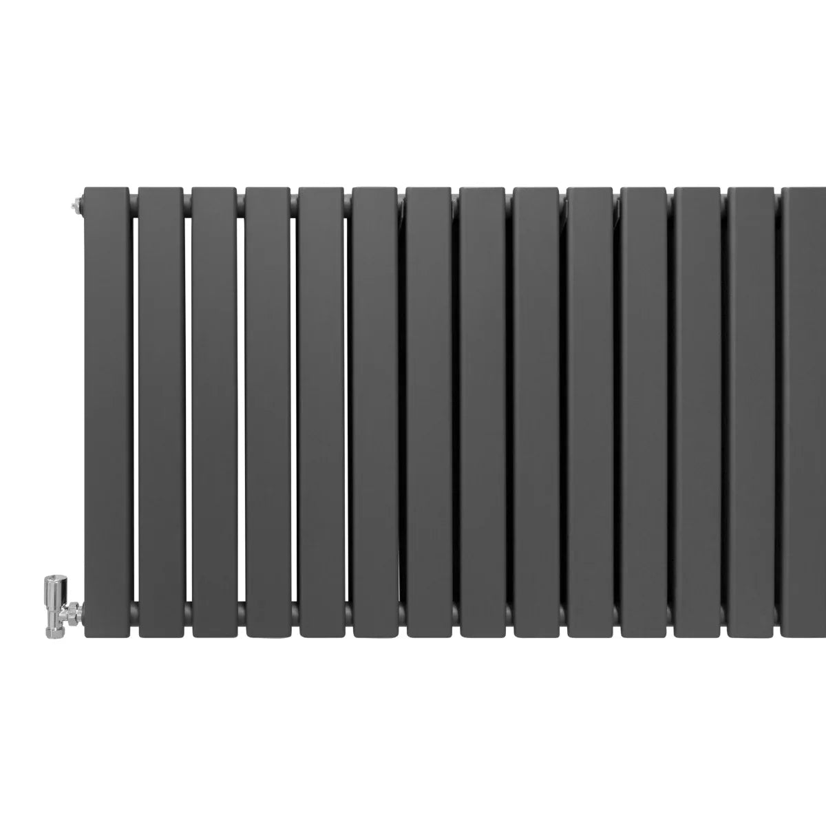 Designer flat panel radiator in anthracite grey, 600mm x 1400mm, featuring a sleek, modern design with vertical slats and a smooth finish