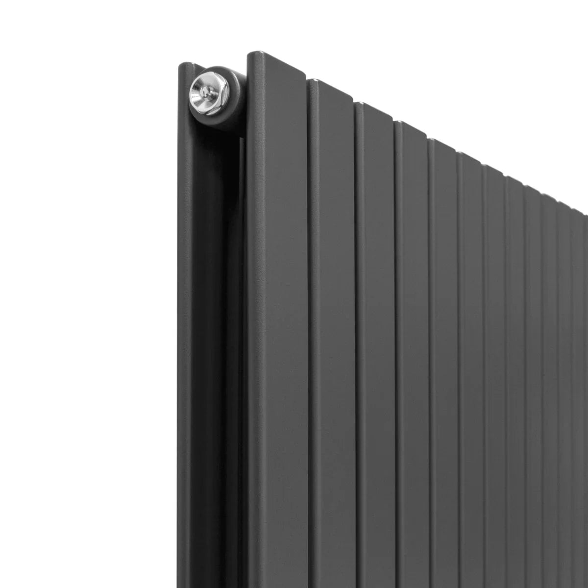 Designer flat panel radiator in anthracite grey, 600mm x 1400mm, featuring sleek vertical lines and a modern finish