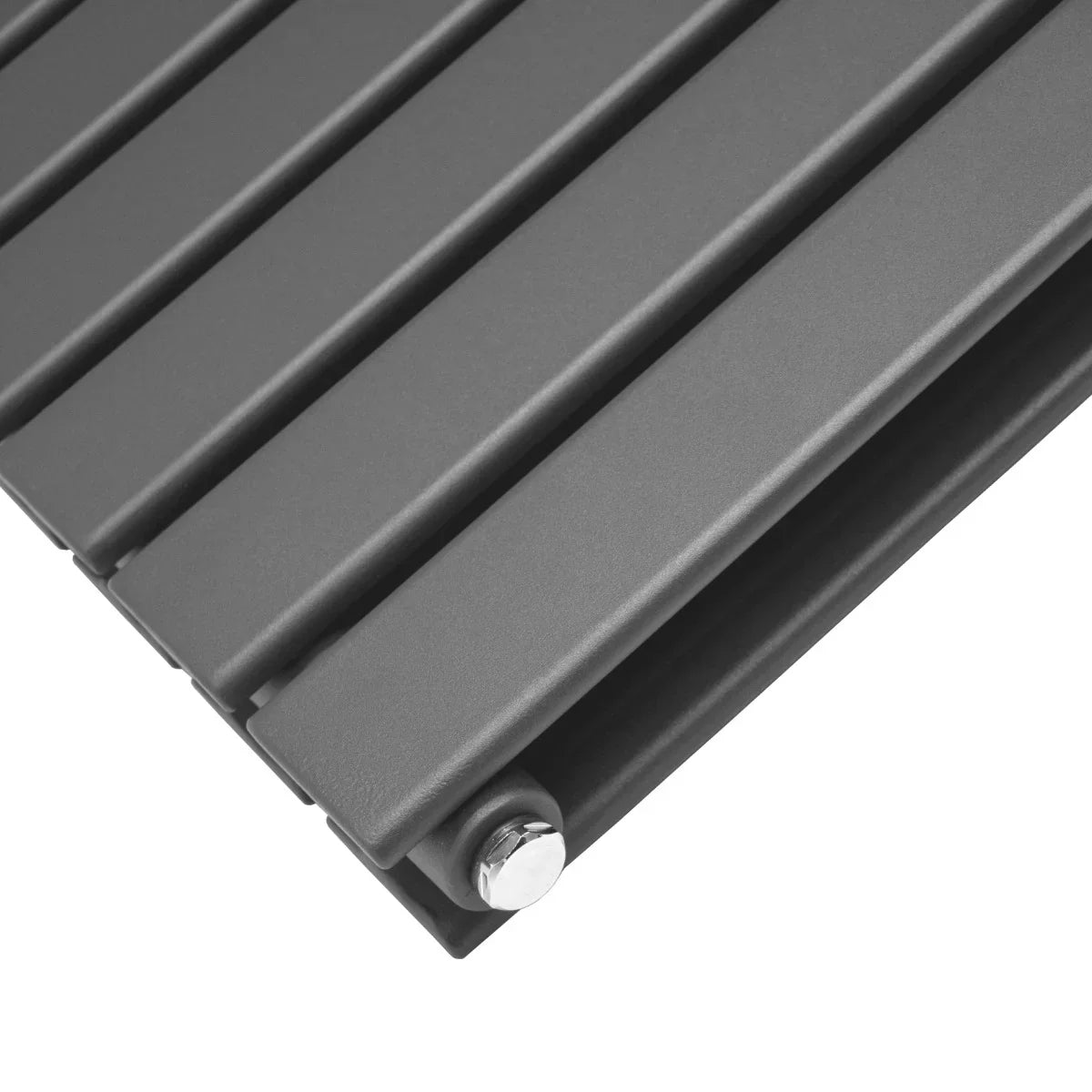 Designer flat panel radiator in anthracite grey, featuring sleek lines and a smooth finish, measuring 600mm x 1400mm