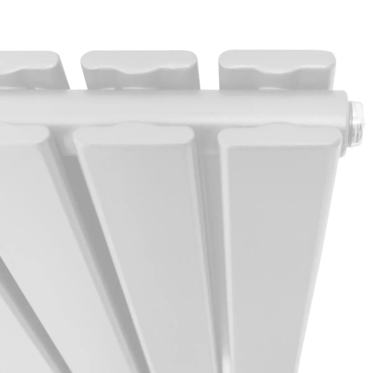 Gloss white designer flat panel radiator with a sleek, modern design, featuring smooth lines and a minimalist aesthetic