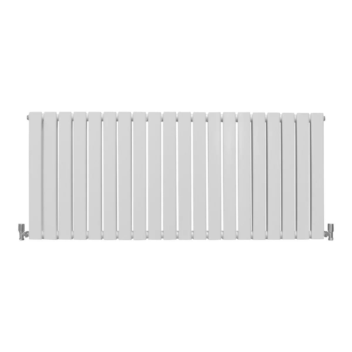 Gloss white designer flat panel radiator, 600mm x 1400mm, featuring a sleek, modern design with vertical slats and smooth finish