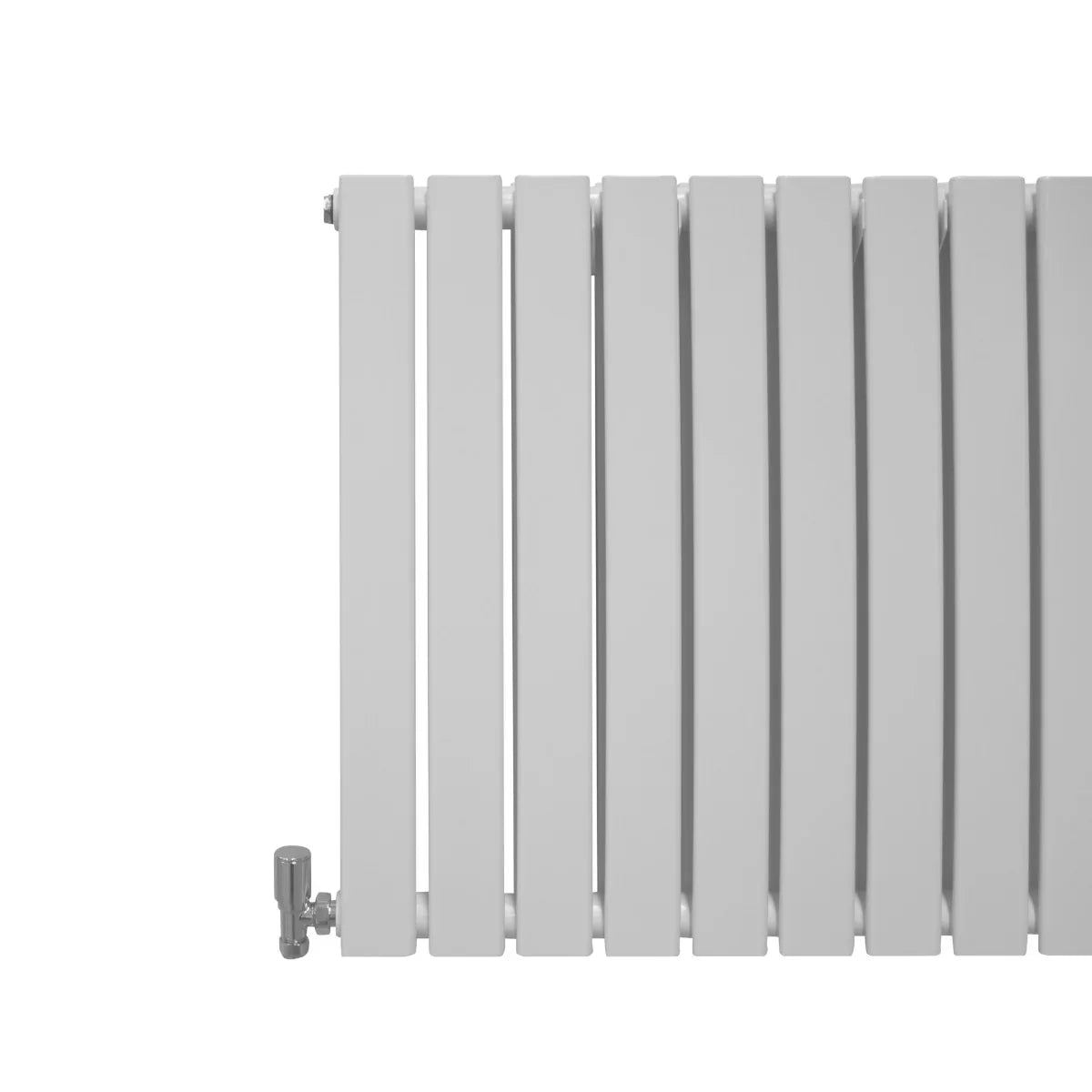 Gloss white designer flat panel radiator, 600mm x 1400mm, featuring sleek, smooth lines and a modern, minimalist design