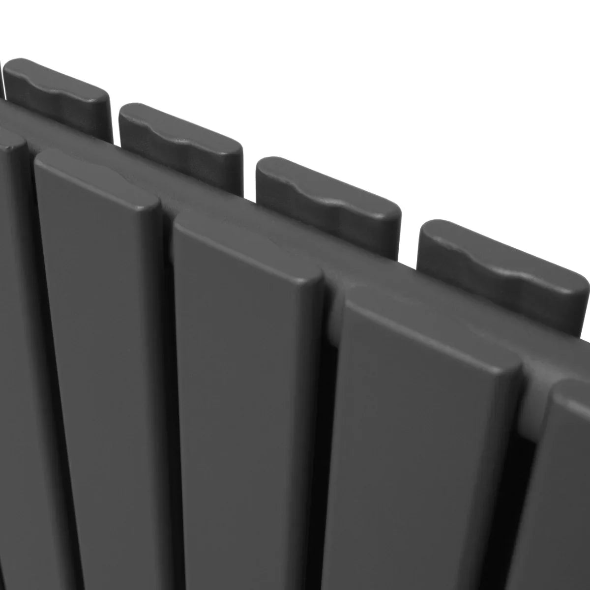 Anthracite grey designer flat panel radiator with sleek vertical fins, measuring 1600mm x 280mm, showcasing a modern finish