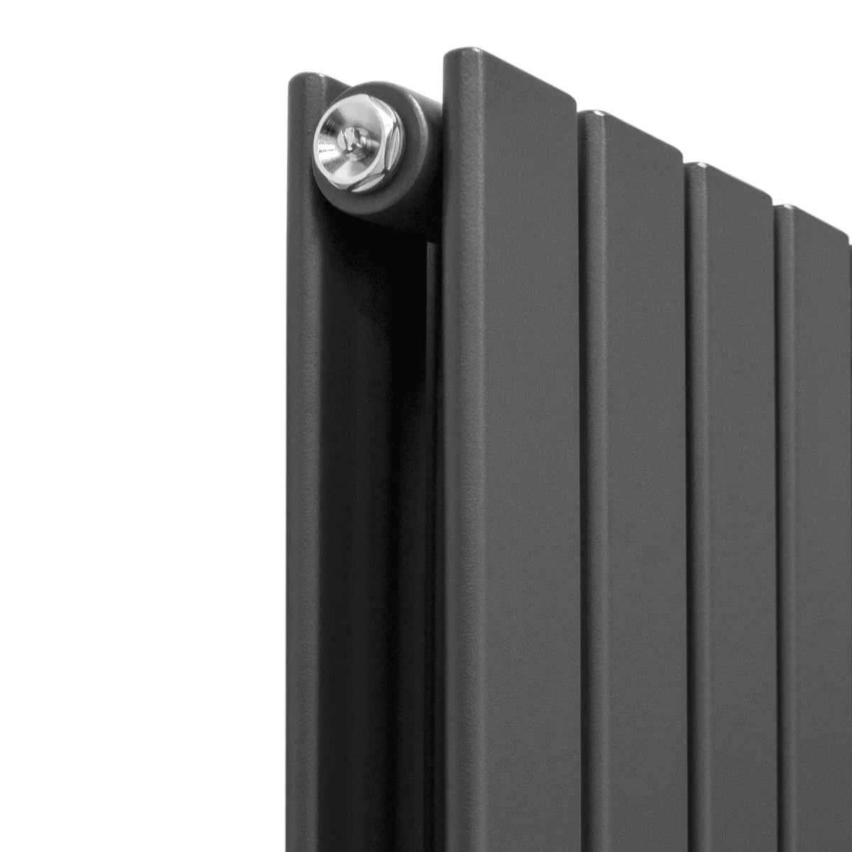 Designer flat panel radiator in anthracite grey, featuring sleek vertical lines and a modern finish, measuring 1600mm x 280mm