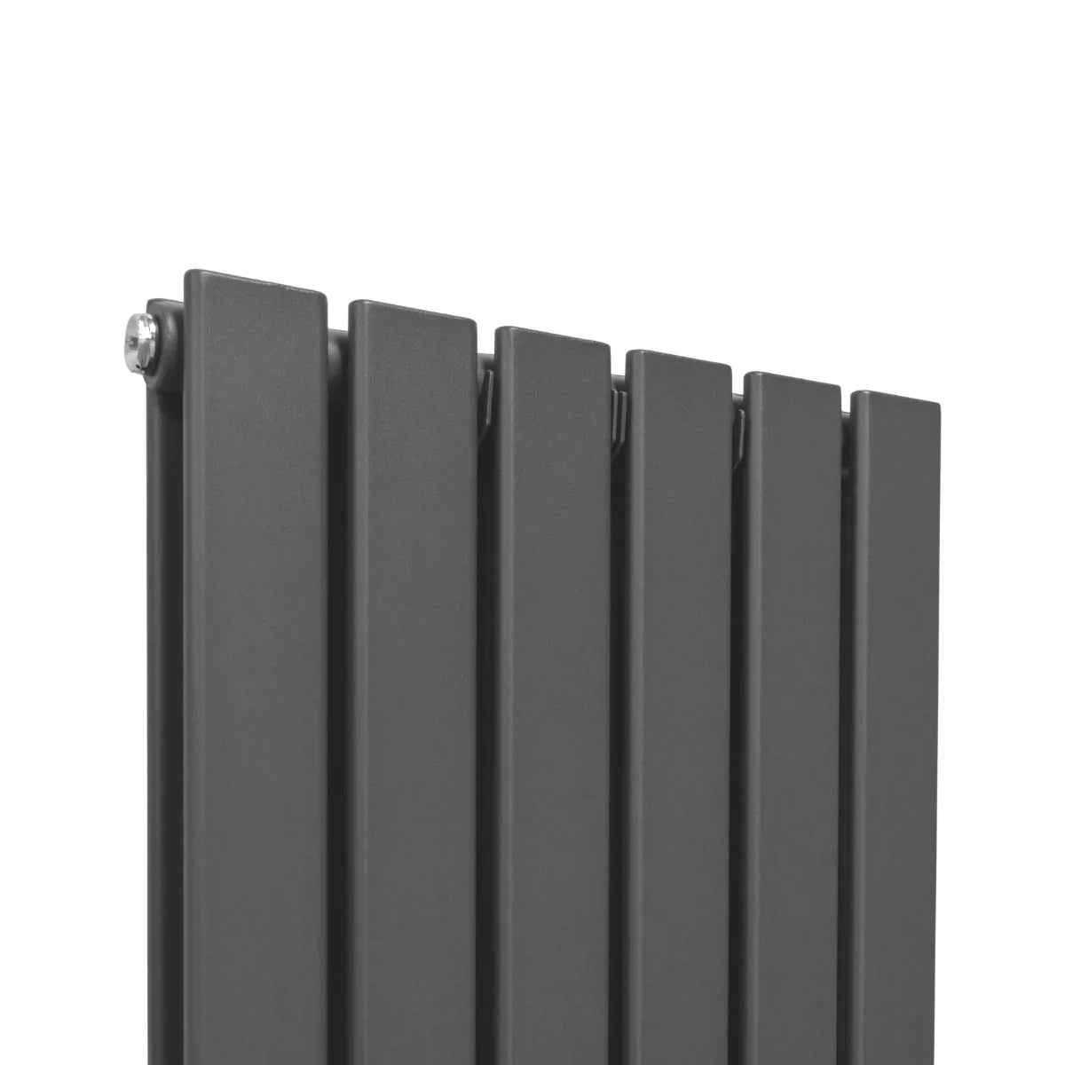 Anthracite grey designer flat panel radiator with a sleek, modern design featuring vertical slats, measuring 1600mm x 420mm
