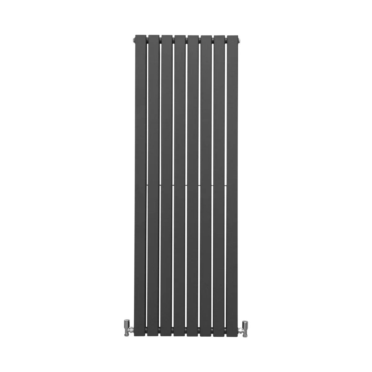 Sleek anthracite grey flat panel radiator, 1600mm x 560mm, featuring vertical slats and modern design for stylish heating solutions