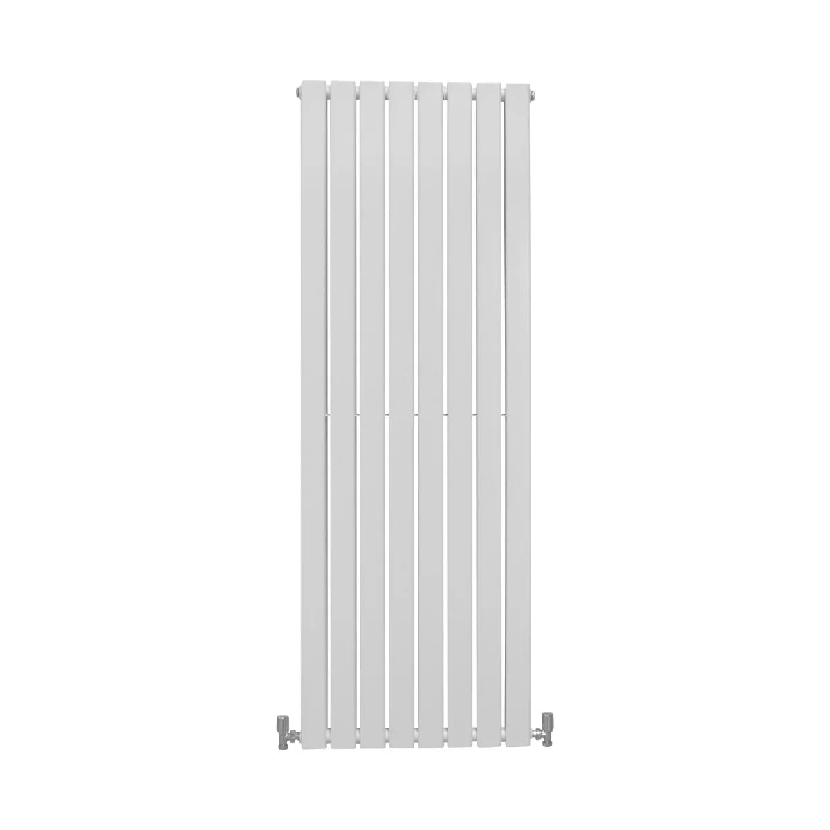 Gloss white designer flat panel radiator, 1600mm x 560mm, featuring a sleek, modern design with vertical fins and a smooth finish