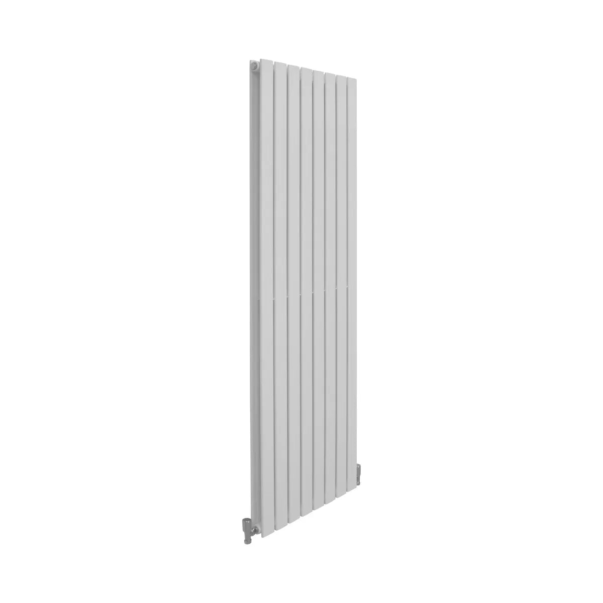 Gloss white designer flat panel radiator, 1600mm x 560mm, featuring a sleek, modern design with vertical lines and a smooth finish