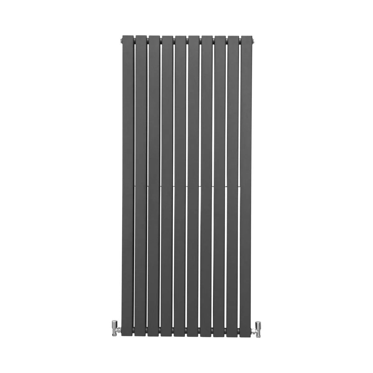 Designer flat panel radiator in anthracite grey, 1600mm x 700mm, featuring a sleek vertical design with smooth, modern lines