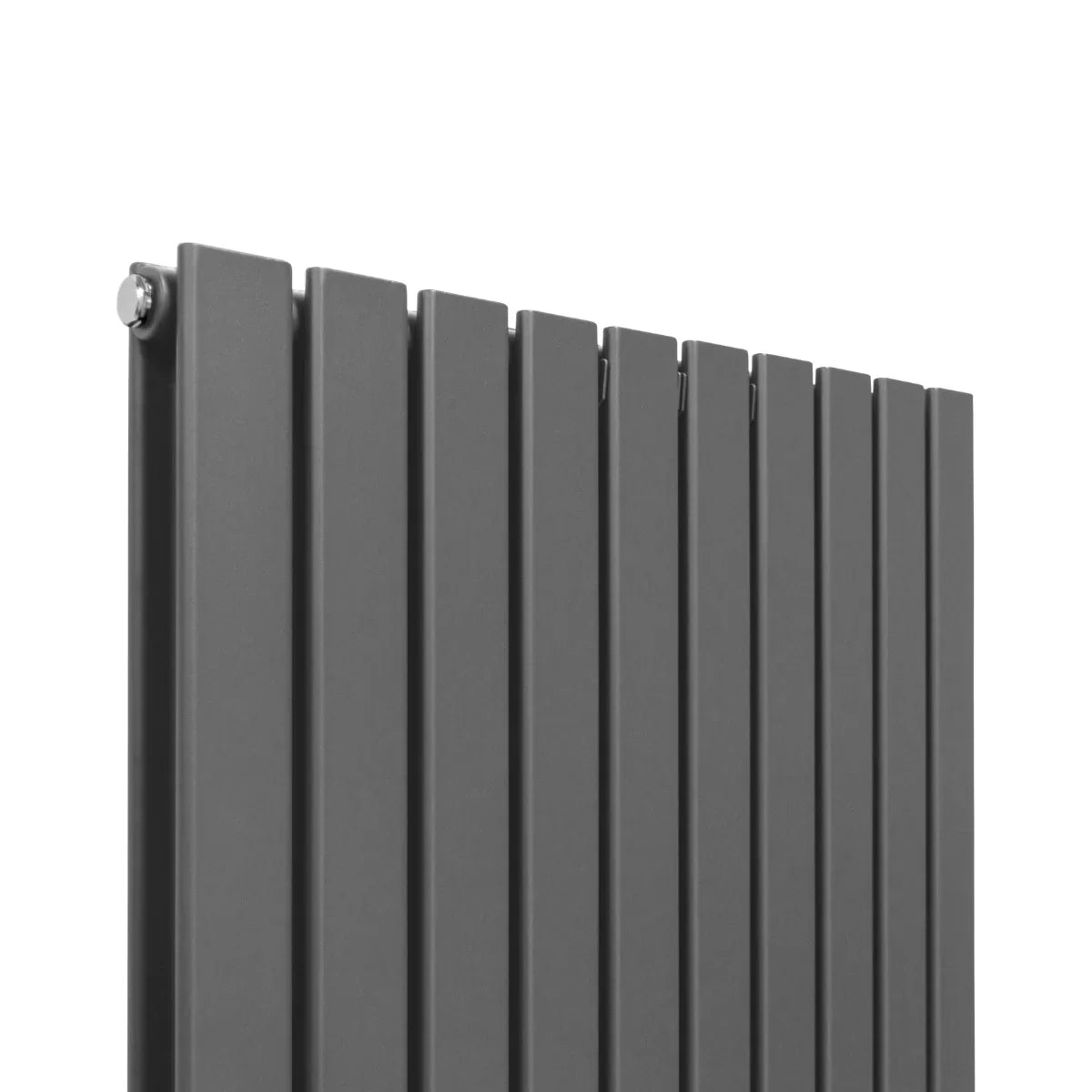 Anthracite grey designer flat panel radiator with a sleek, modern design, featuring vertical slats and a smooth finish, 1600mm x 700mm