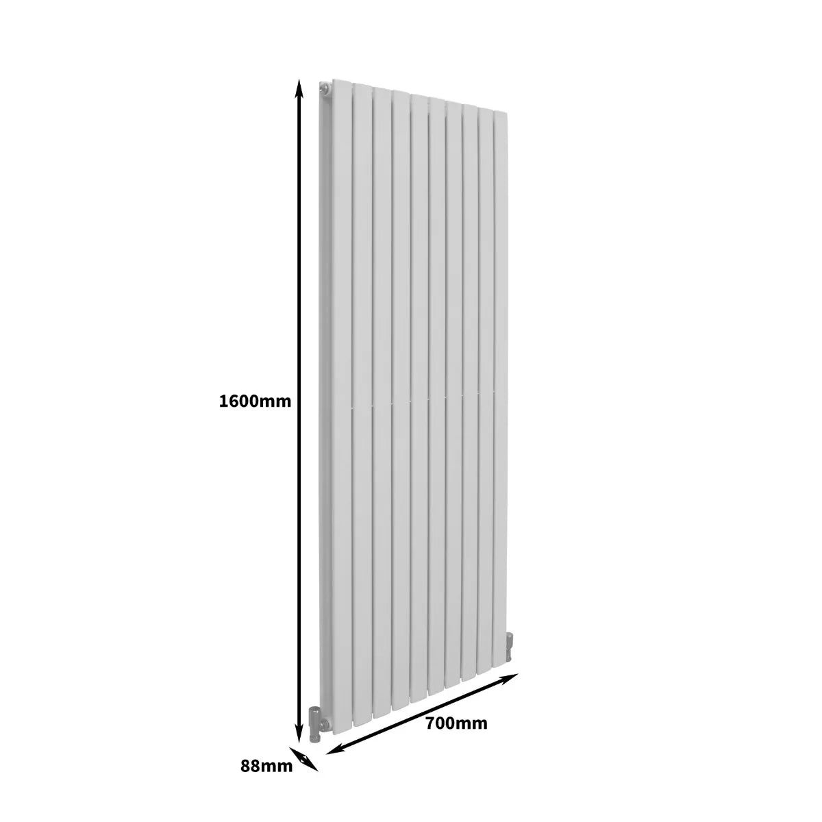 Gloss white designer flat panel radiator, 1600mm x 700mm, featuring a sleek vertical design with smooth, modern lines and a slim profile
