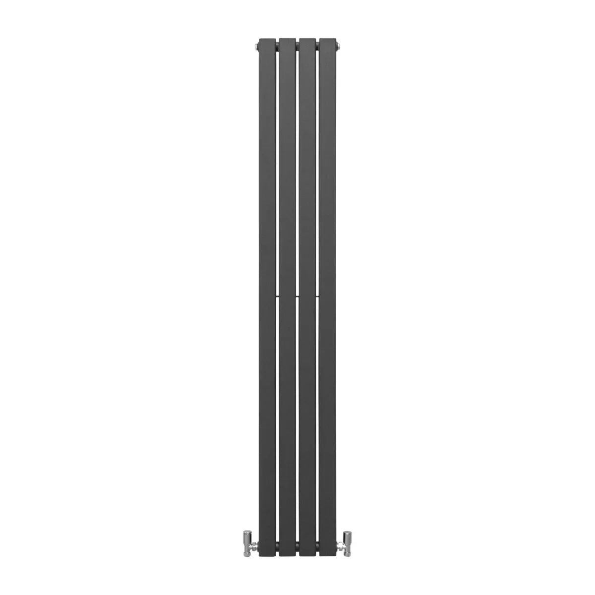 Designer flat panel radiator in anthracite grey, 1800mm x 280mm, featuring a sleek, modern design with vertical lines and a smooth finish