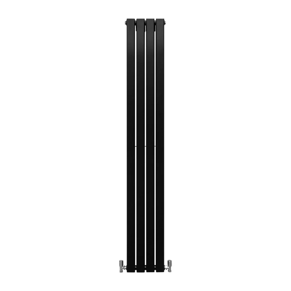 Sleek matt black designer flat panel radiator, 1800mm x 280mm, featuring a modern vertical design with smooth, clean lines