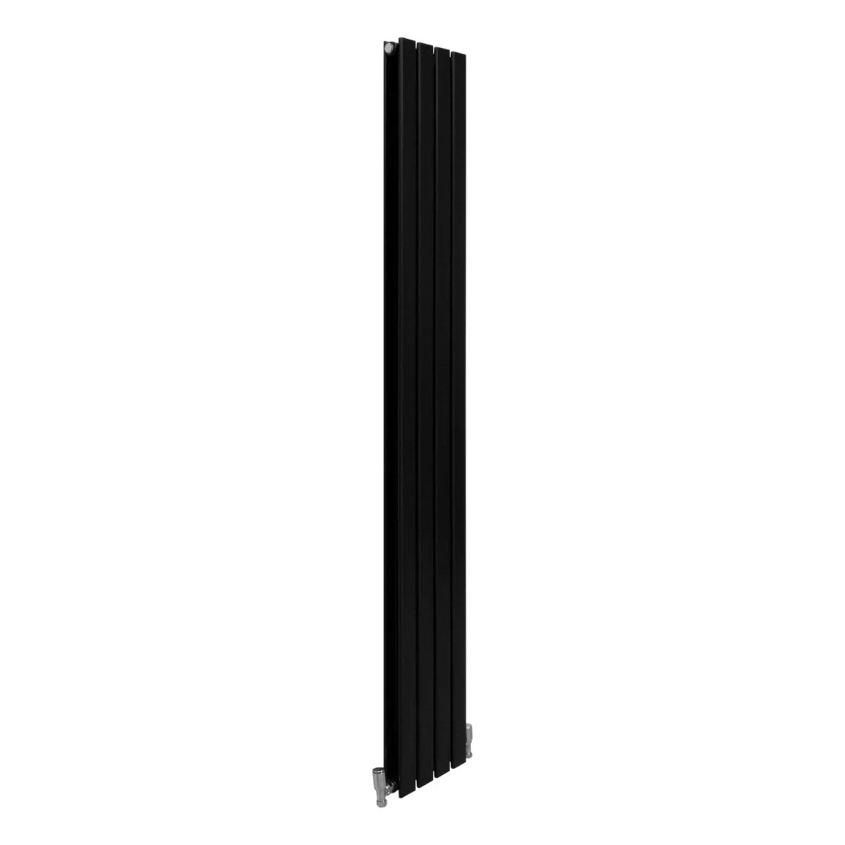 Sleek matt black designer flat panel radiator, 1800mm x 280mm, featuring a modern vertical design with smooth, clean lines