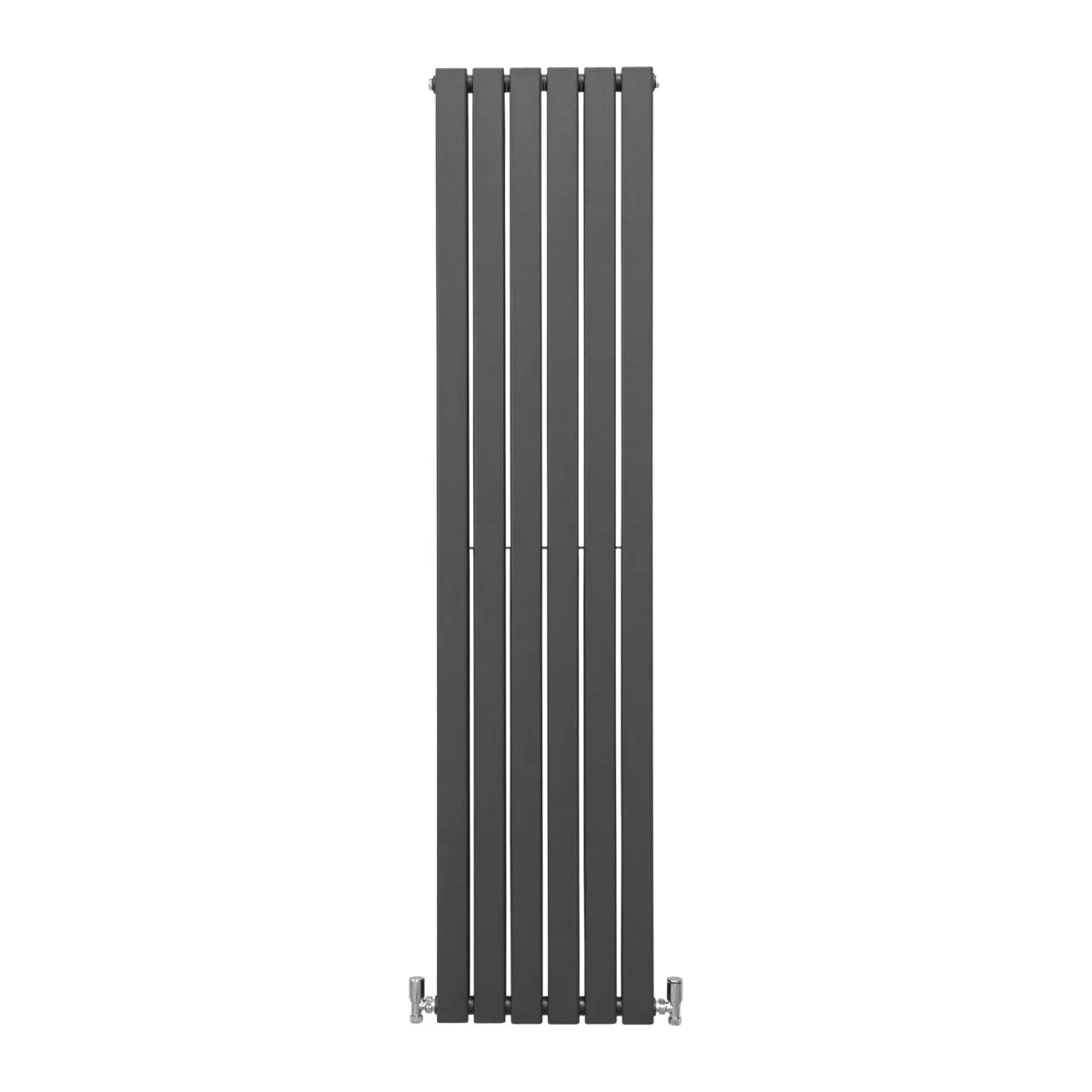 Designer flat panel radiator in anthracite grey, 1800mm x 420mm, featuring sleek vertical lines and a modern finish