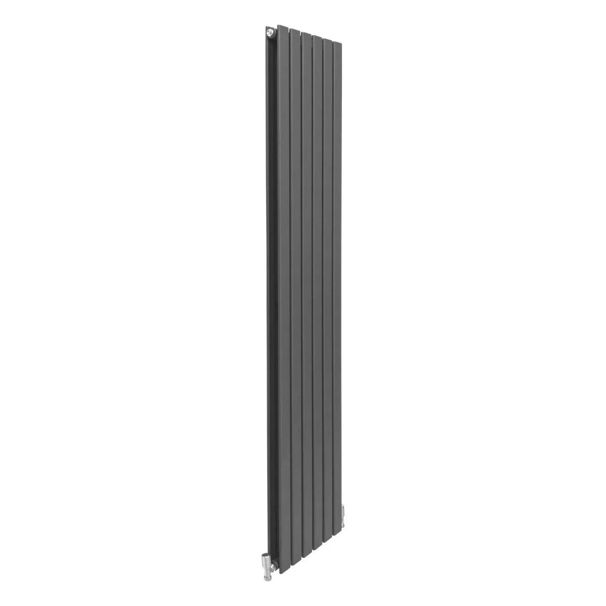 Designer flat panel radiator in anthracite grey, 1800mm x 420mm, featuring a sleek, vertical design with a smooth finish and modern aesthetic